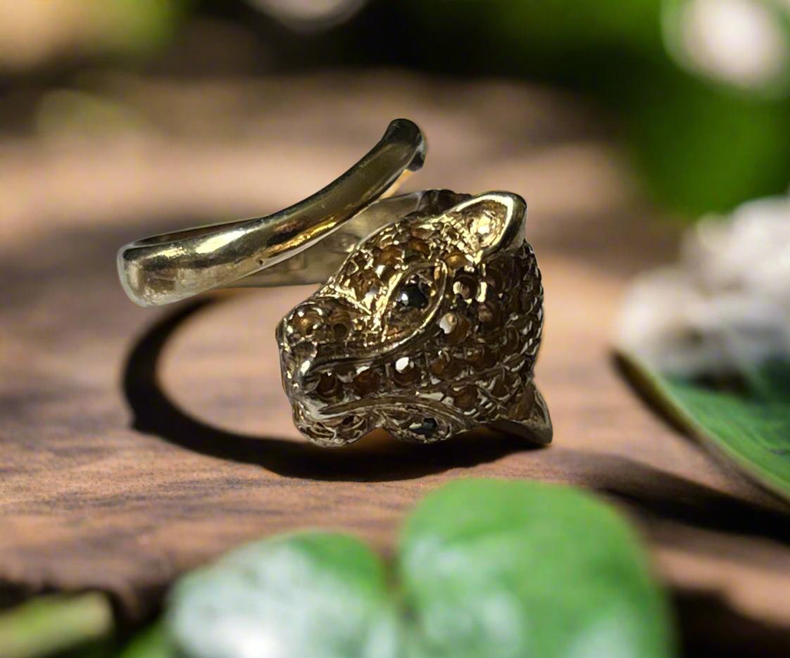 π ITALIAN ARTISTRY: Iosselliani 90s Cheetah Ring - Black Diamond Eyes