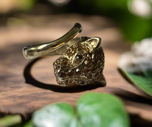 🐆 ITALIAN ARTISTRY: Iosselliani 90s Cheetah Ring - Black Diamond Eyes
