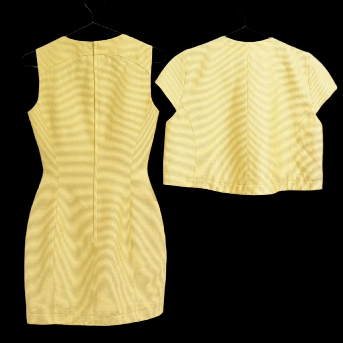 ⚡ POWER DRESSING: Thierry Mugler 1990s Yellow Ribbed Cutout Dress & Jacket Set - Sculptural Elegance