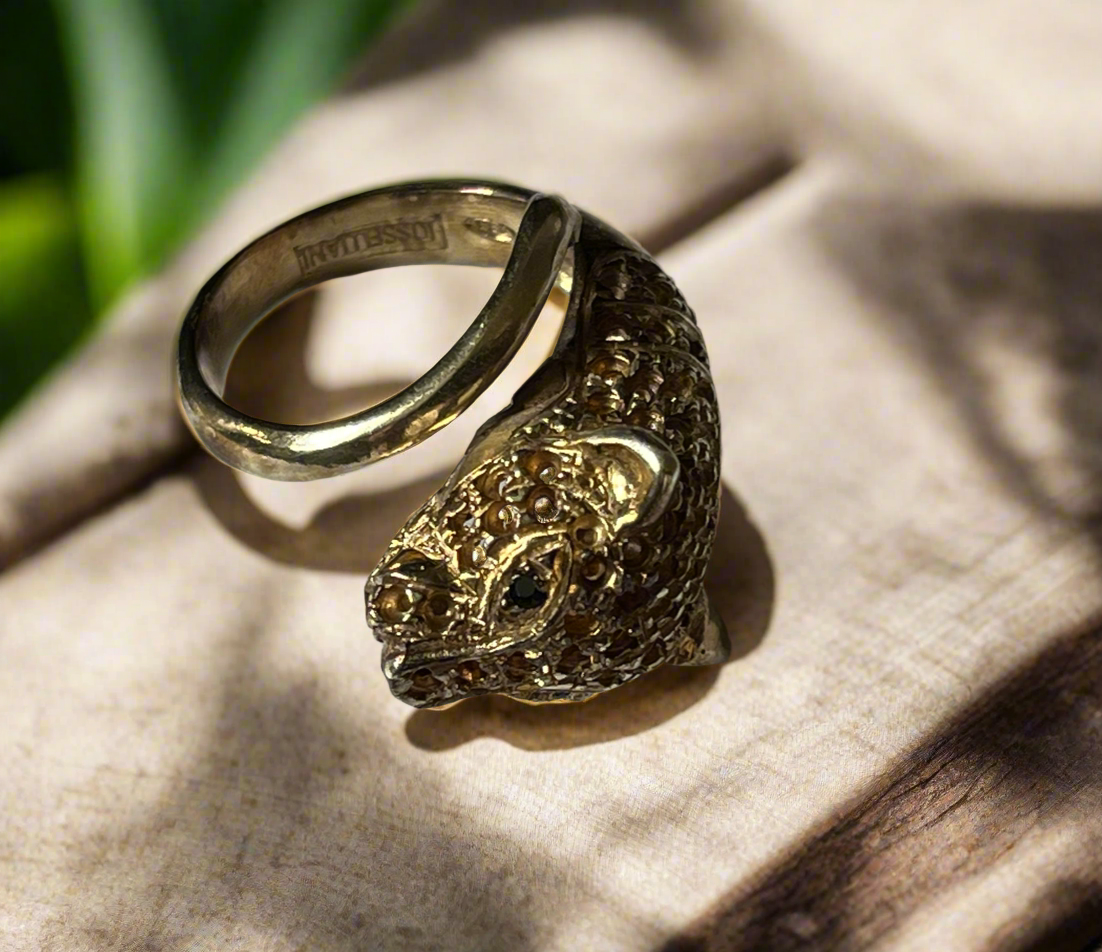 π ITALIAN ARTISTRY: Iosselliani 90s Cheetah Ring - Black Diamond Eyes