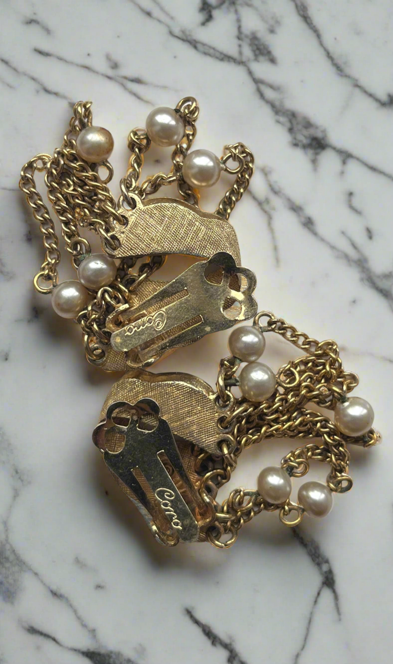 1940s Coro Pearl and Chainmail Earrings