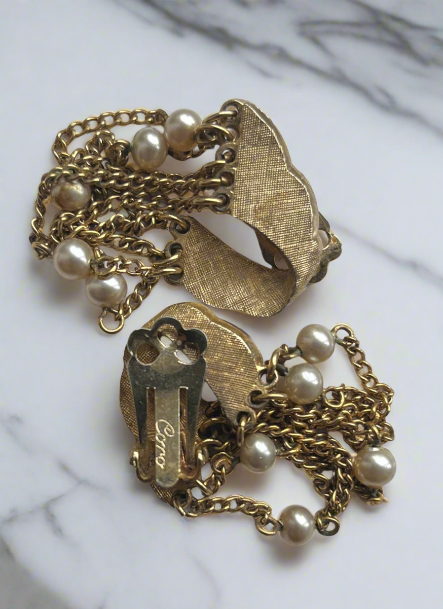 1940s Coro Pearl and Chainmail Earrings