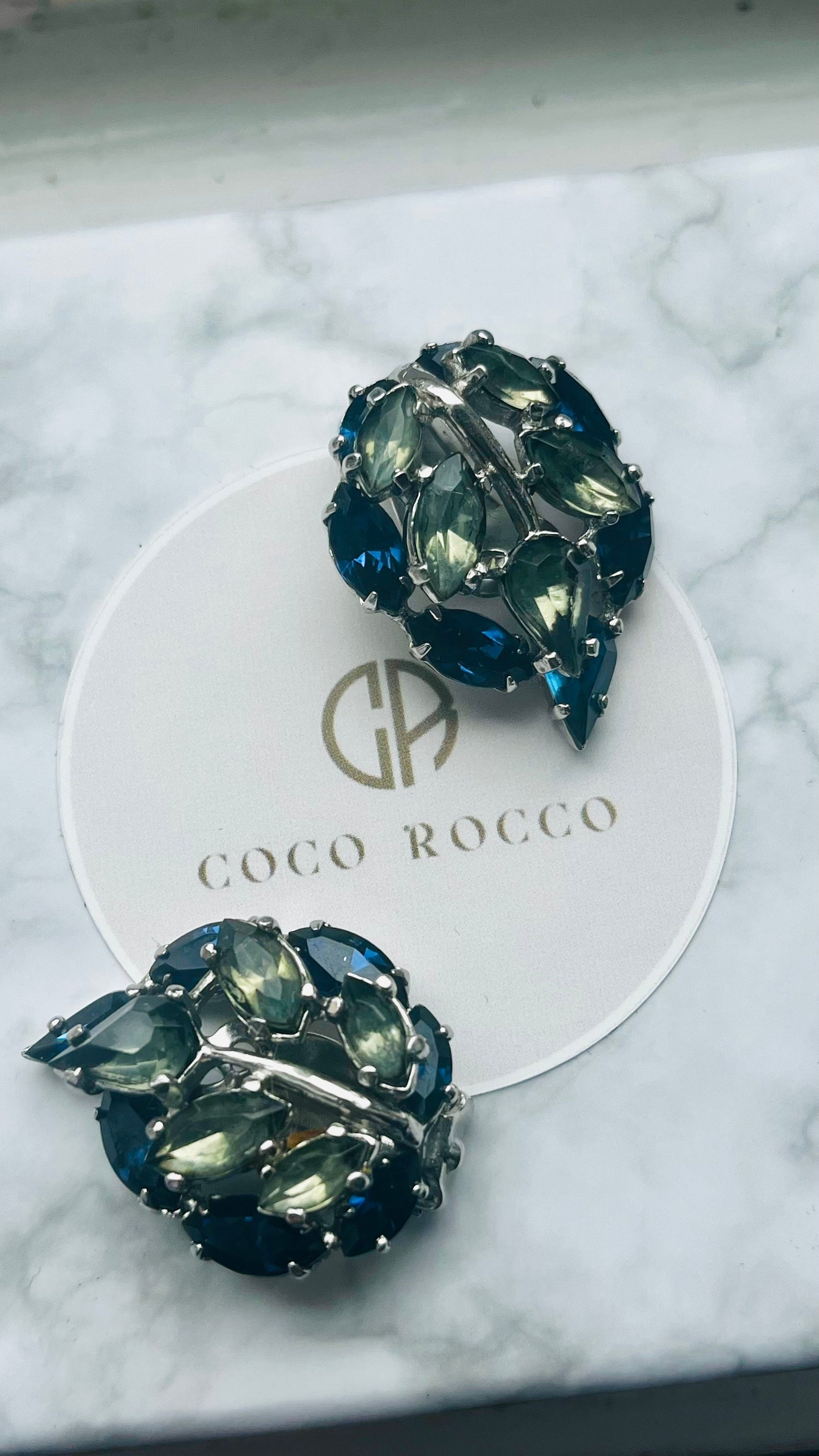 💎 COLLECTOR'S PIECE: Dior by Mitchel Maer 1950s — Sapphire & Sage Crystal Leaf Clip-On Earrings