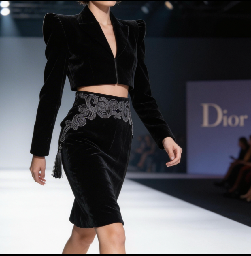 ✨ HAUTE COUTURE: Christian Dior 1980s Black Velvet Pencil Skirt - Embroidered Luxury