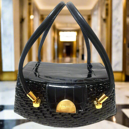 🧺 ARTISAN LUXURY: Capaf 1970s Crocodile Basket Weave Handbag - Sculptural Elegance