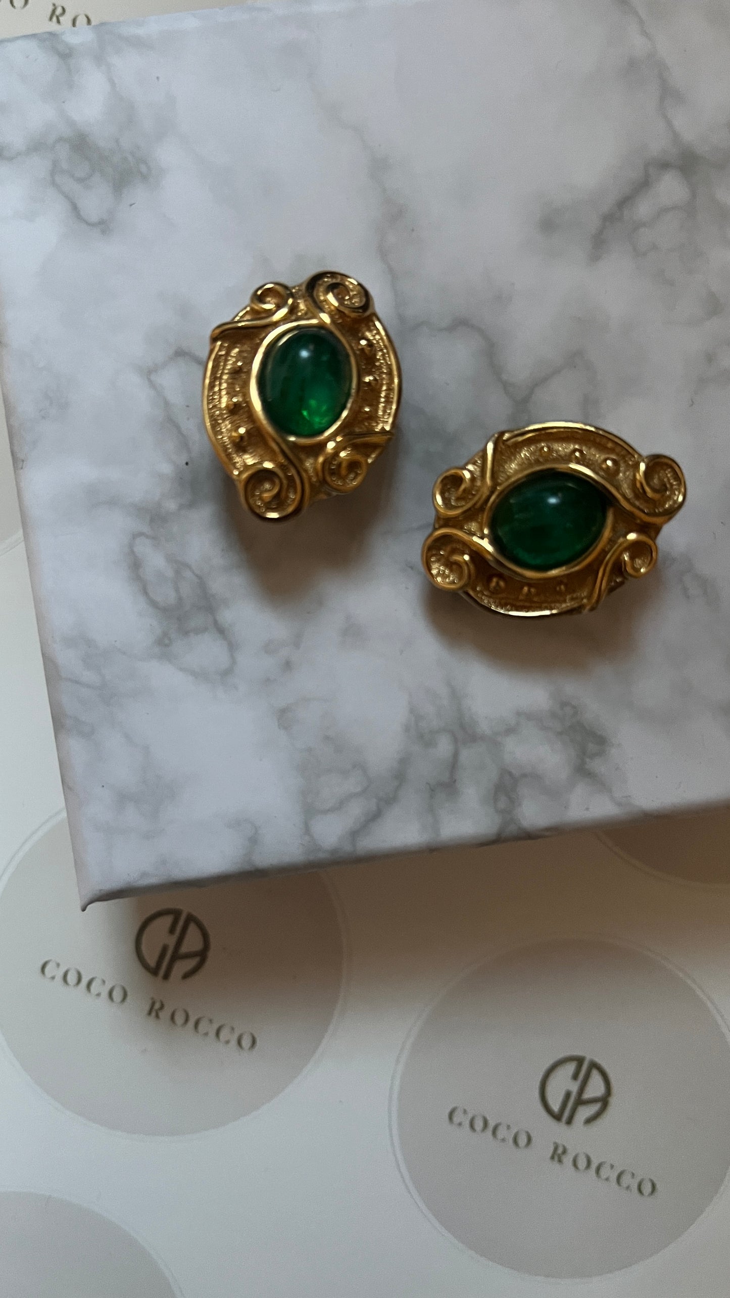Dior 1970s Green gripoix cabochon earrings