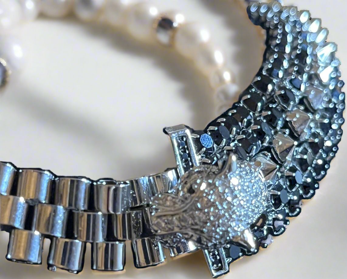 Iosselliani Black Crystal Panther Collar 90s