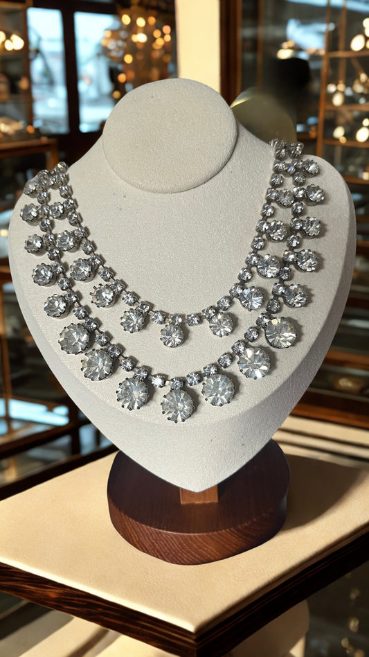 💎 DAZZLING CASCADE: 1950s Paste Diamond - Statement Collar Necklace