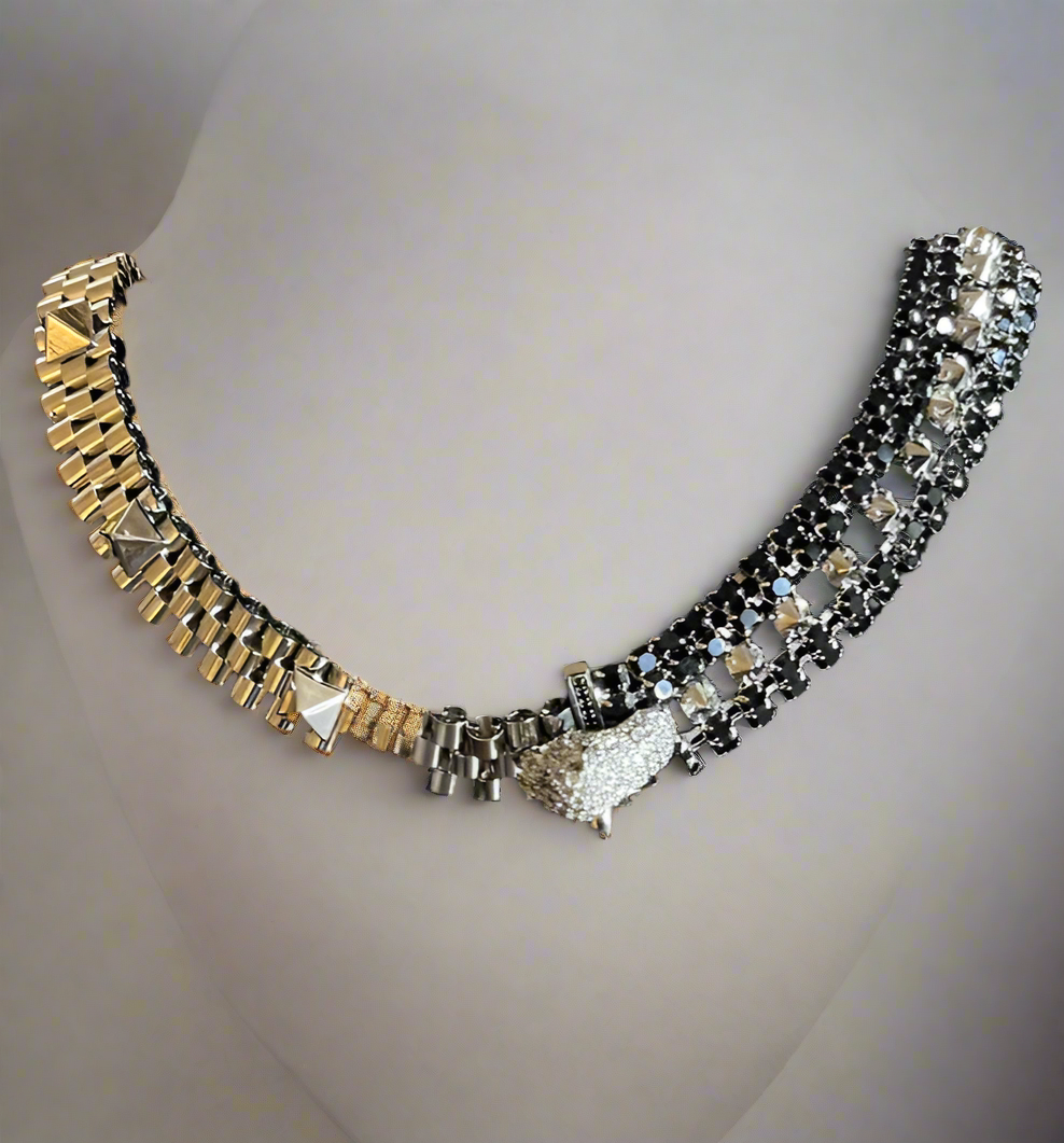Iosselliani Black Crystal Panther Collar 90s