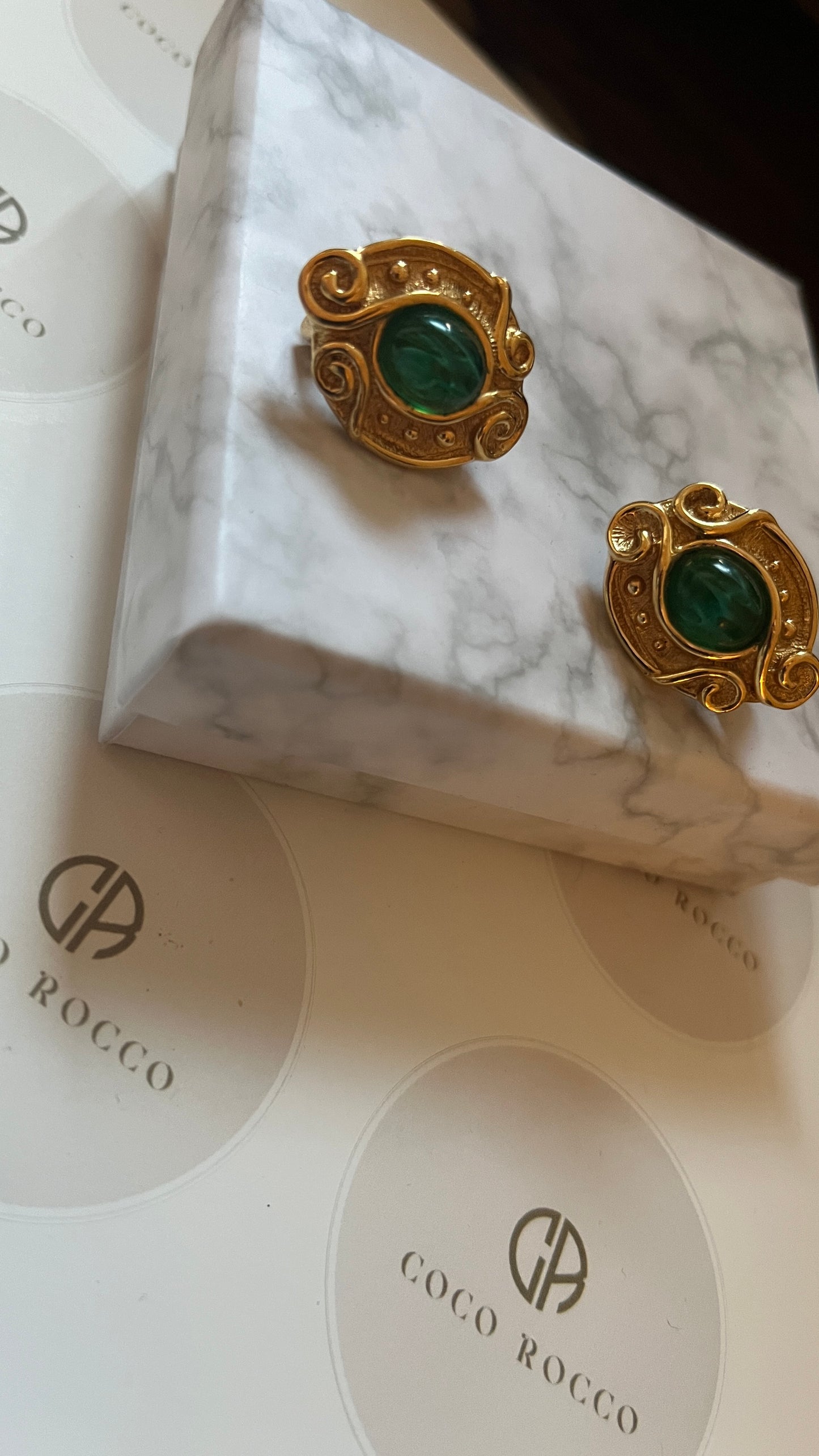 Dior 1970s Green gripoix cabochon earrings