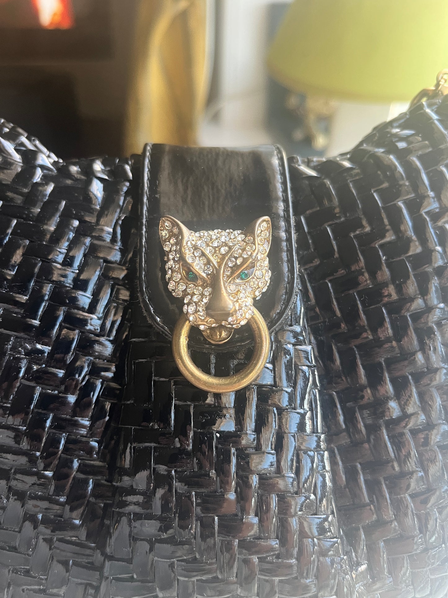 🐆 ITALIAN LUXURY: Vintage Mila Schön Black Woven Basket Bag - Crystal Panther Clasp