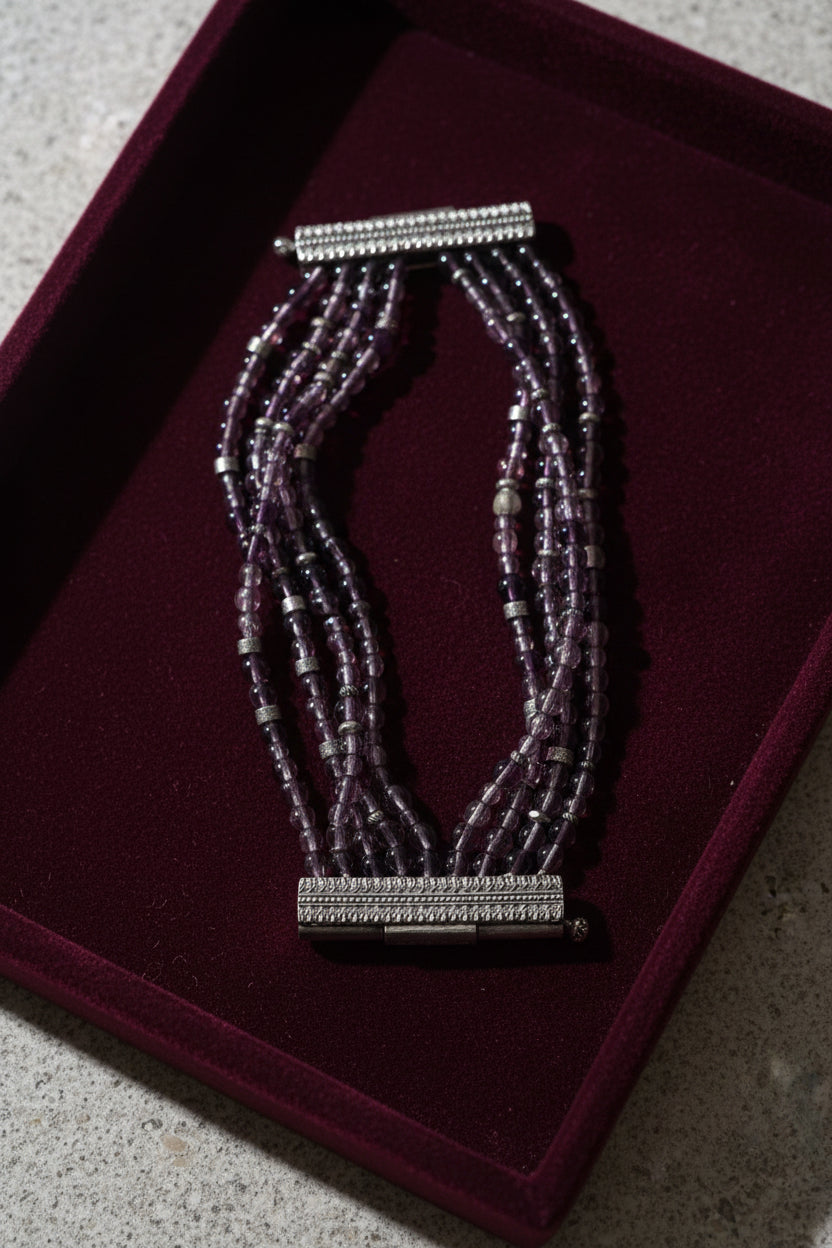 John Galliano for Christian Dior — Masai Multi-Strand Lilac & Silver Beaded Cuff Bracelet, 1997–1998