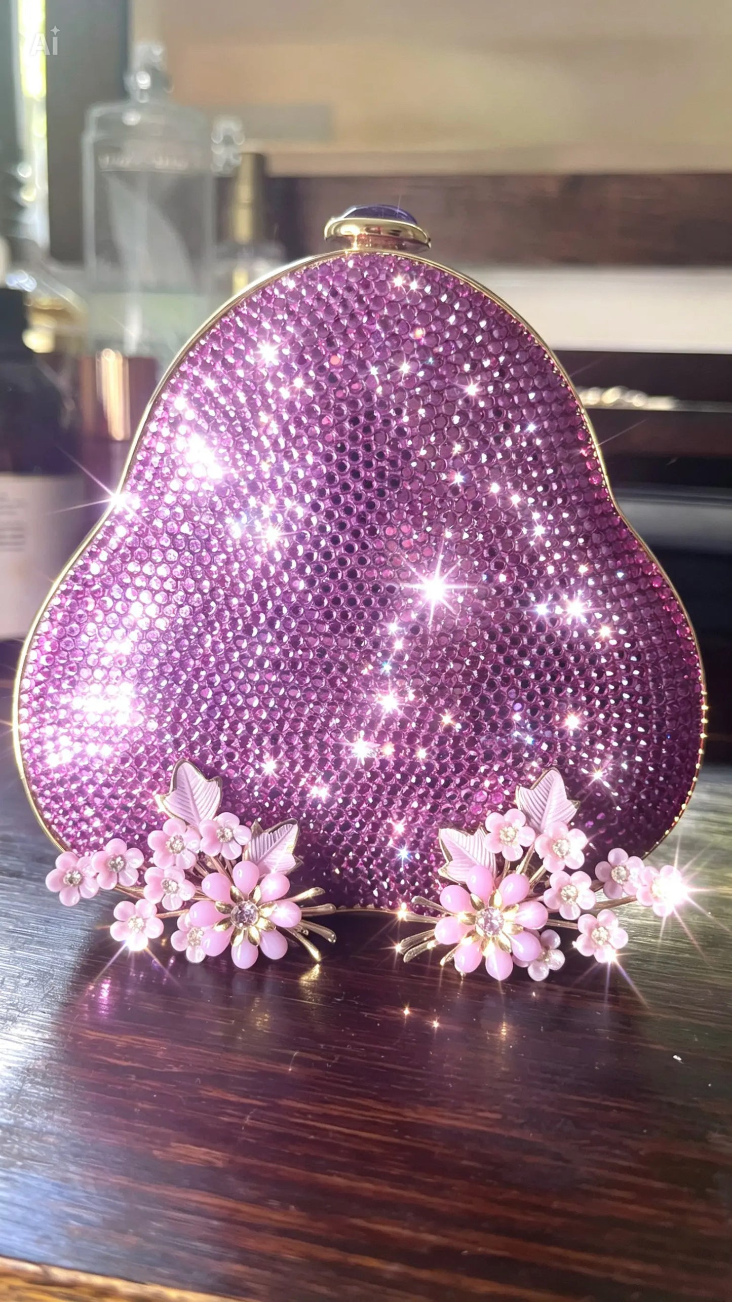Judith Leiber Vintage Fuchsia Crystal Minaudière Clutch Set