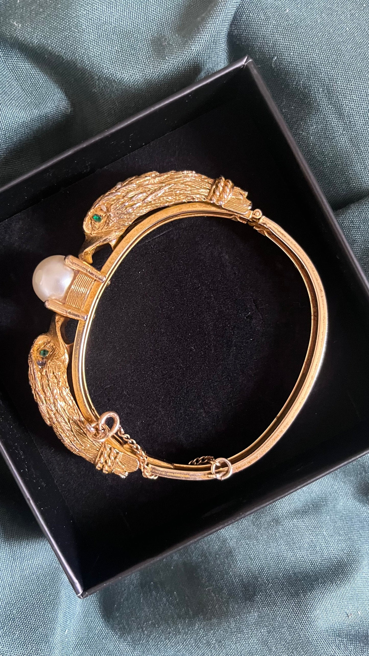 Vintage Castlecliff Double Swan Pearl Bangle Bracelet