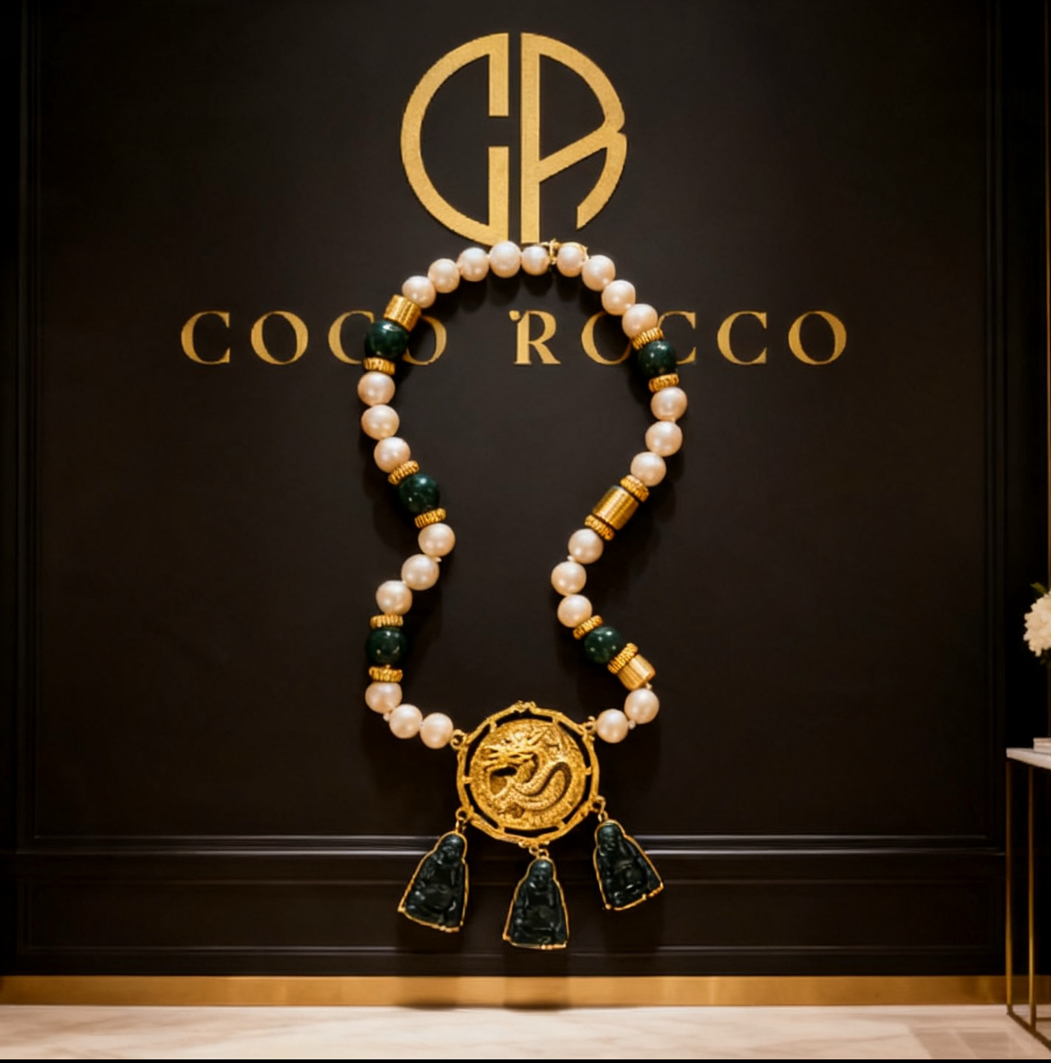 🐉 COLLECTOR'S TROPHY: Donald Stannard 1970s–80s Imperial Dragon & Malachite Shrine Pearl Necklace — Signed