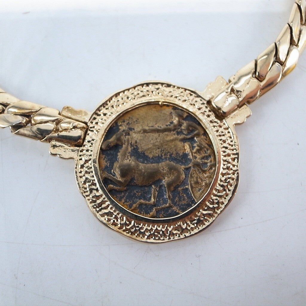 🏛️ ANCIENT GLORY: 1950s Alexander the Great Medallion Necklace - Gold Plated Statement Piece