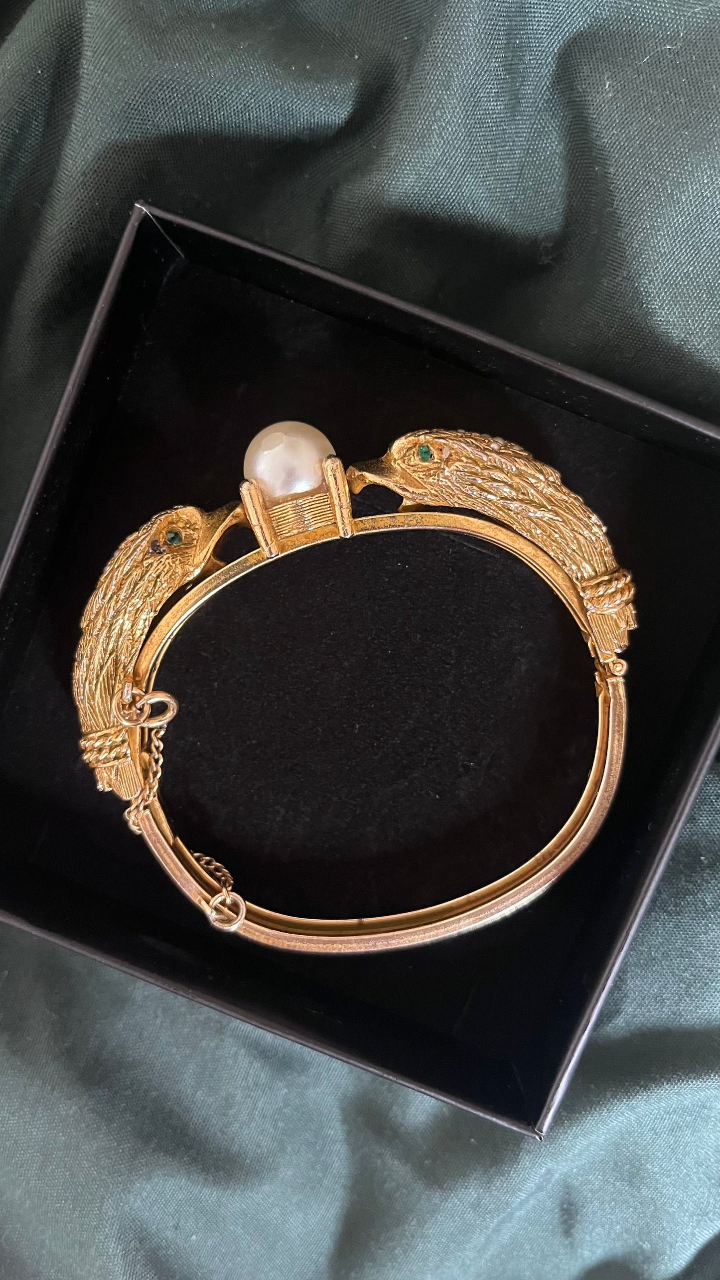 Vintage Castlecliff Double Swan Pearl Bangle Bracelet