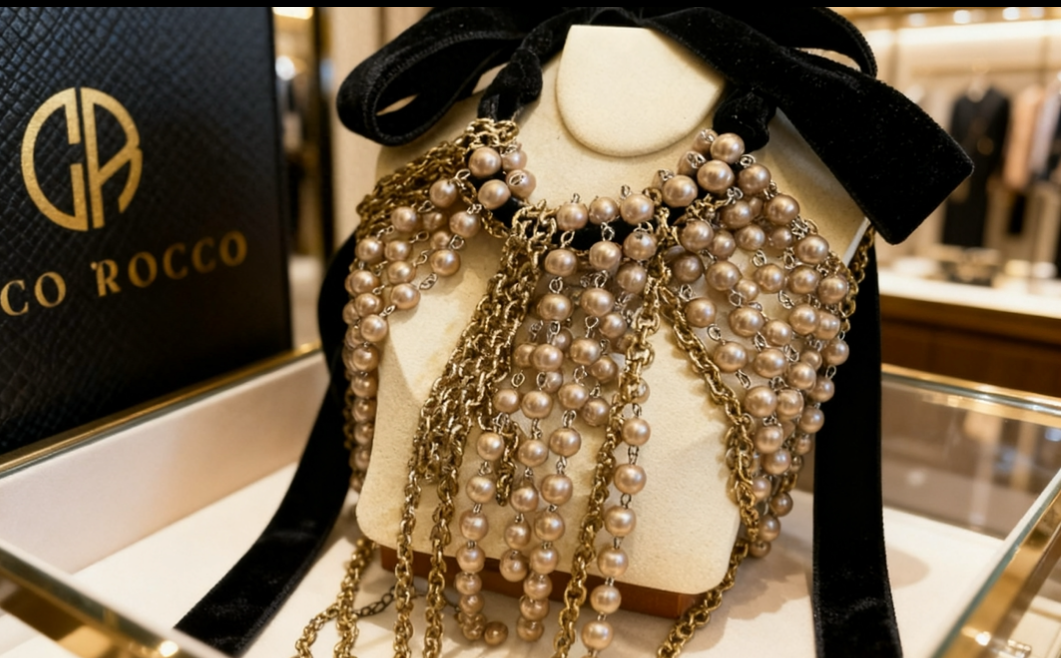 Vintage 1990s Lanvin Velvet Ribbon & Pearl Cascade Chain Necklace