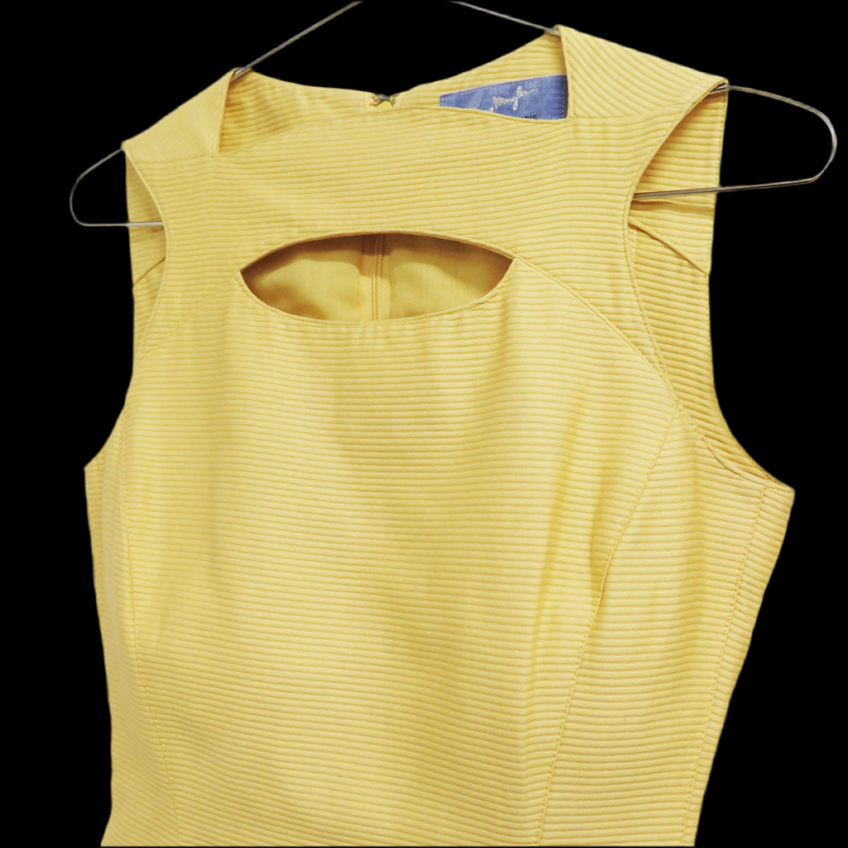 ⚡ POWER DRESSING: Thierry Mugler 1990s Yellow Ribbed Cutout Dress & Jacket Set - Sculptural Elegance