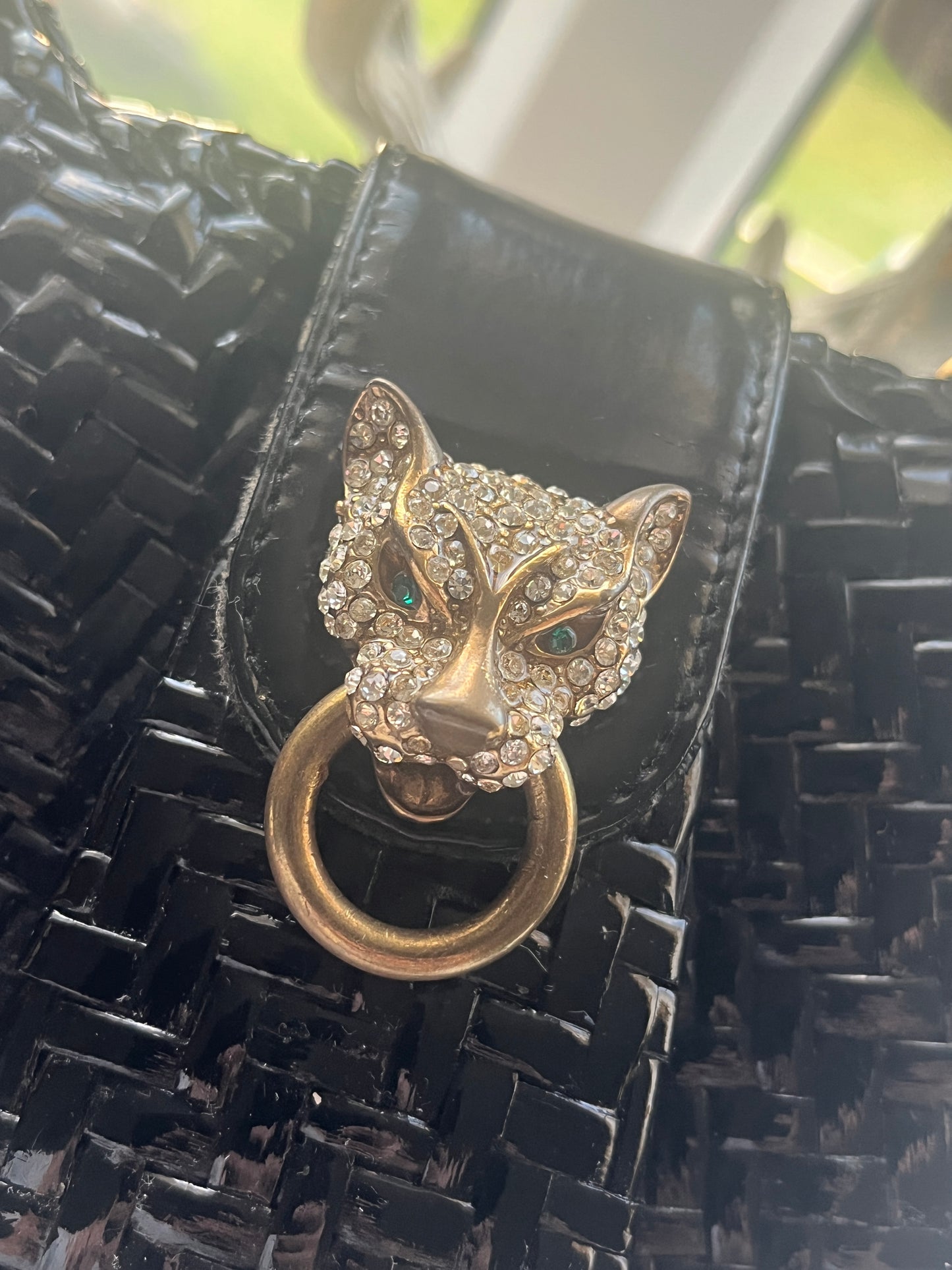 🐆 ITALIAN LUXURY: Vintage Mila Schön Black Woven Basket Bag - Crystal Panther Clasp