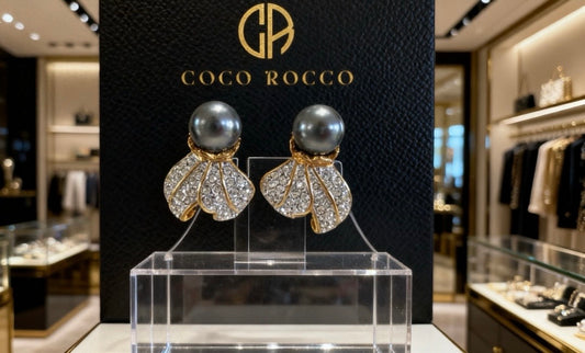 ✨ LUMINOUS GLAMOUR: Kenneth Jay Lane 1980s Grey Pearl & Crystal Leaf Clip Earrings