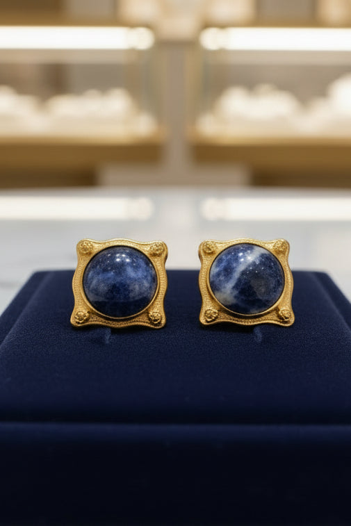 Chanel Autumn 1995 Large Gold Plated Gripoix Lapis Lazuli Clip-On Earrings