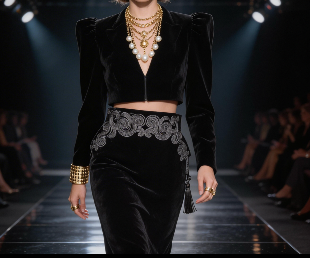 ✨ HAUTE COUTURE: Christian Dior 1980s Black Velvet Pencil Skirt - Embroidered Luxury