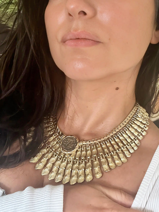 🐛 STATEMENT POWER SET: BSK Cleopatra Scarab Necklace & Bracelet - Ancient Egyptian Glamour