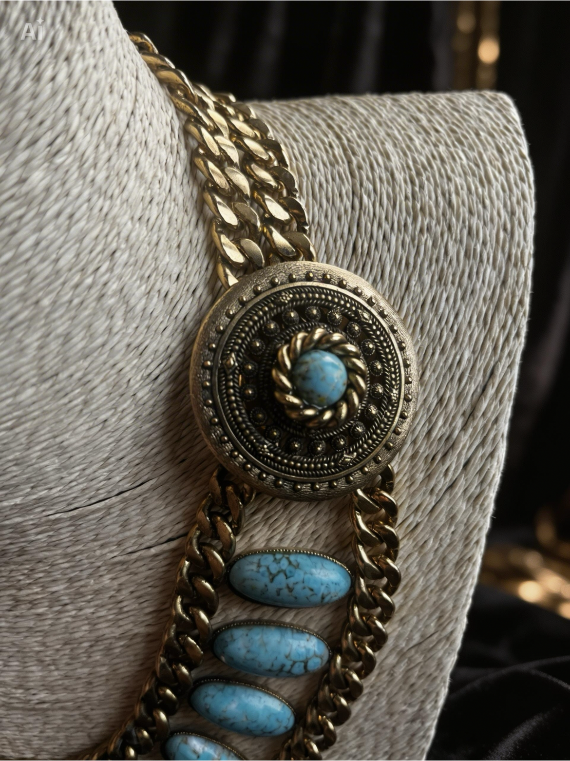 🏛️ MUSEUM MASTERPIECE: Rambaud 1980s Turquoise Grecian Statement Necklace - Classical Elegance