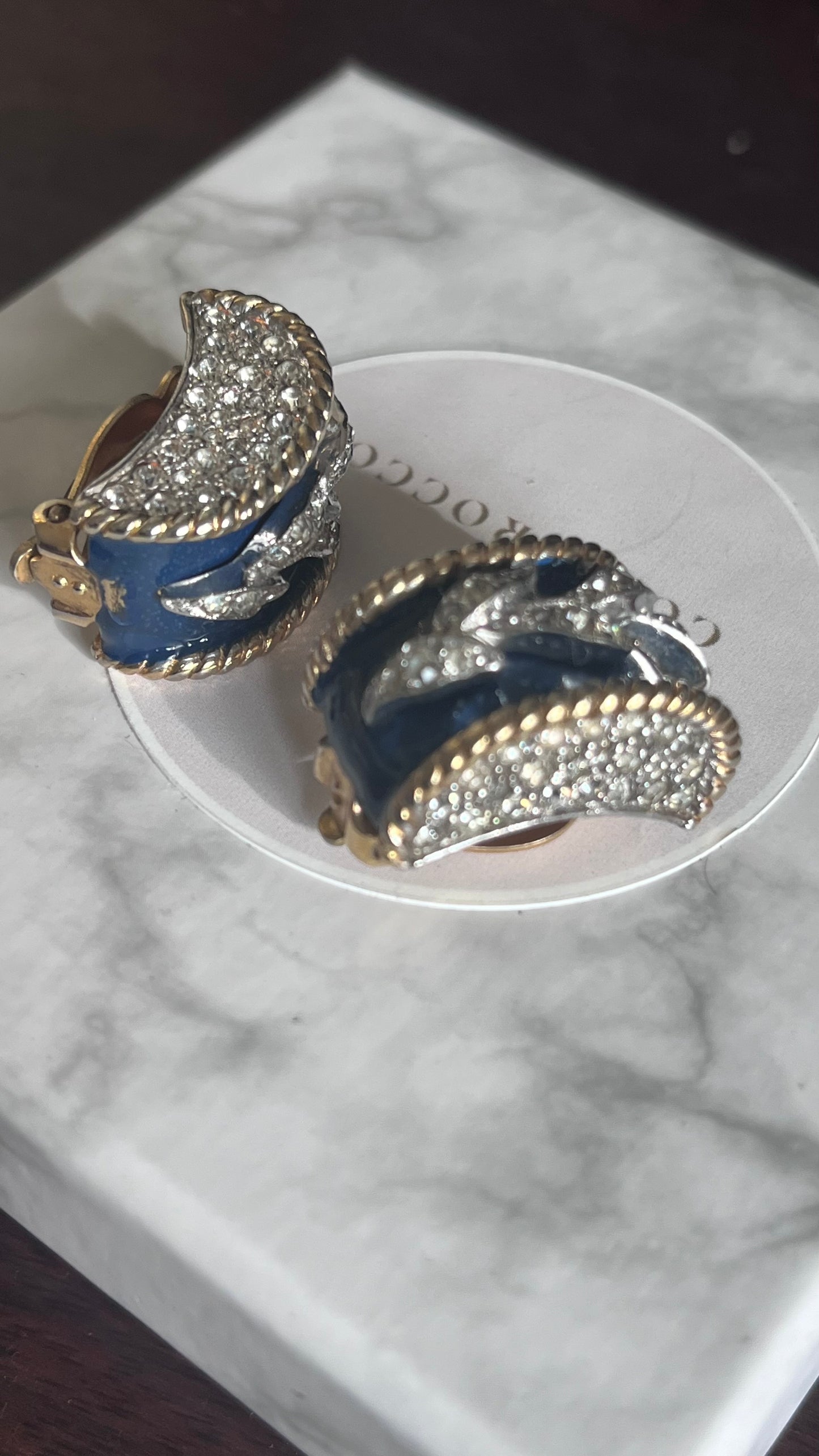 Joseph Mazer 'Empress Josephine' Navy Enamel & Crystal Bracelet and Earrings Set c.1950