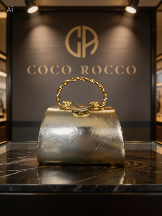 ✨ ITALIAN ICON: Rodo 1980s Metallic Gold Box Bag - Diamond-Eyed Panther Handle