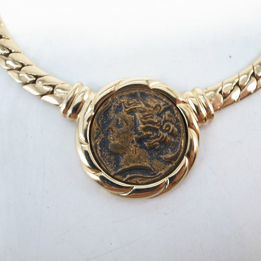 🏛️ ANCIENT GLORY: 1950s Alexander the Great Medallion Necklace - Gold Plated Statement Piece