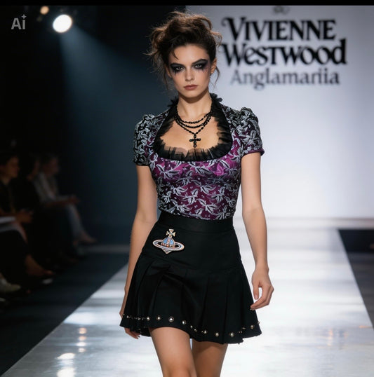 🖤 PUNK ROYALTY: Vivienne Westwood 1990s Burgundy Lace Corset Top with Tulle Collar - Theatrical Elegance