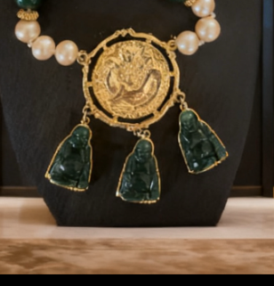 🐉 COLLECTOR'S TROPHY: Donald Stannard 1970s–80s Imperial Dragon & Malachite Shrine Pearl Necklace — Signed