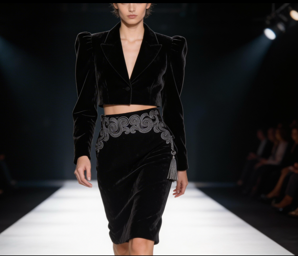 ✨ HAUTE COUTURE: Christian Dior 1980s Black Velvet Pencil Skirt - Embroidered Luxury