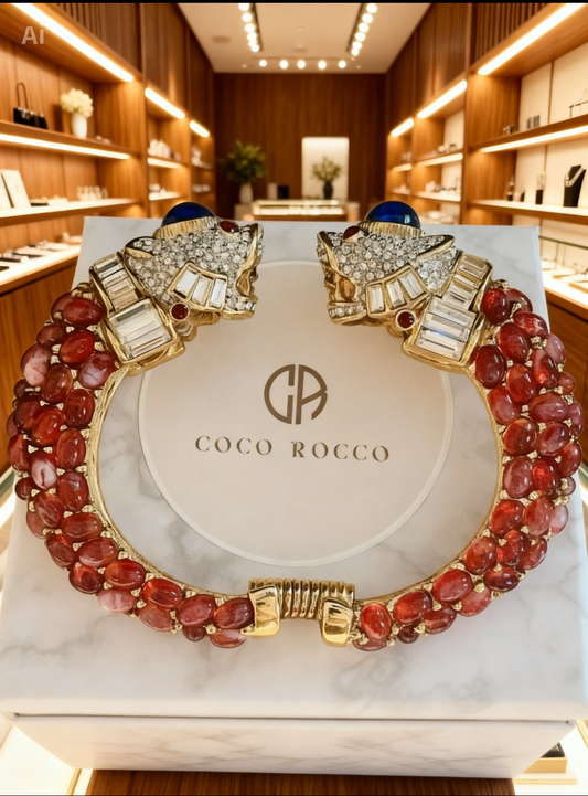 🐟 ETERNAL LOVE: Kenneth Jay Lane 1990s Kissing Koi Bracelet - Gripoix Glass & Sapphire Luxury