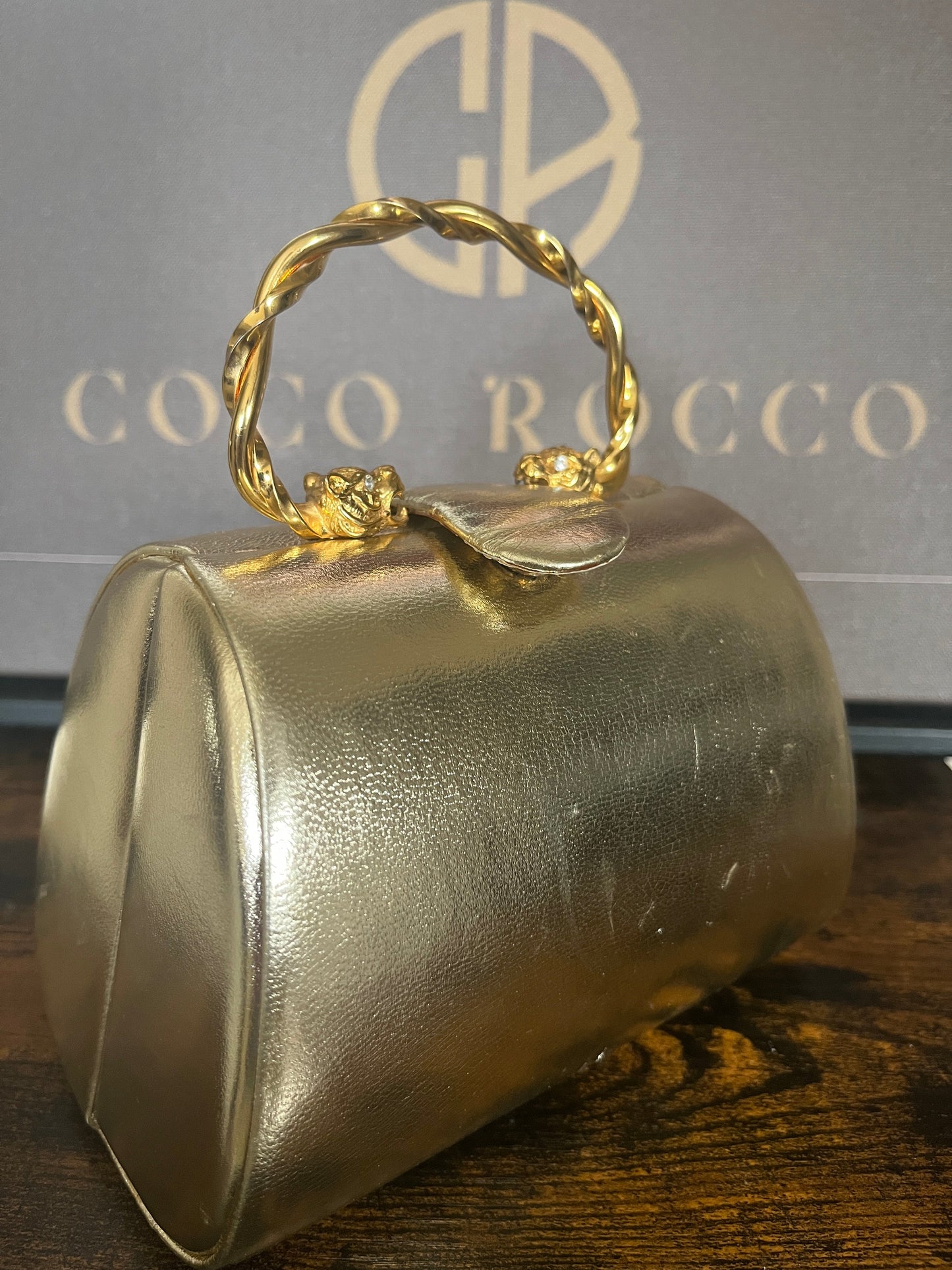✨ ITALIAN ICON: Rodo 1980s Metallic Gold Box Bag - Diamond-Eyed Panther Handle