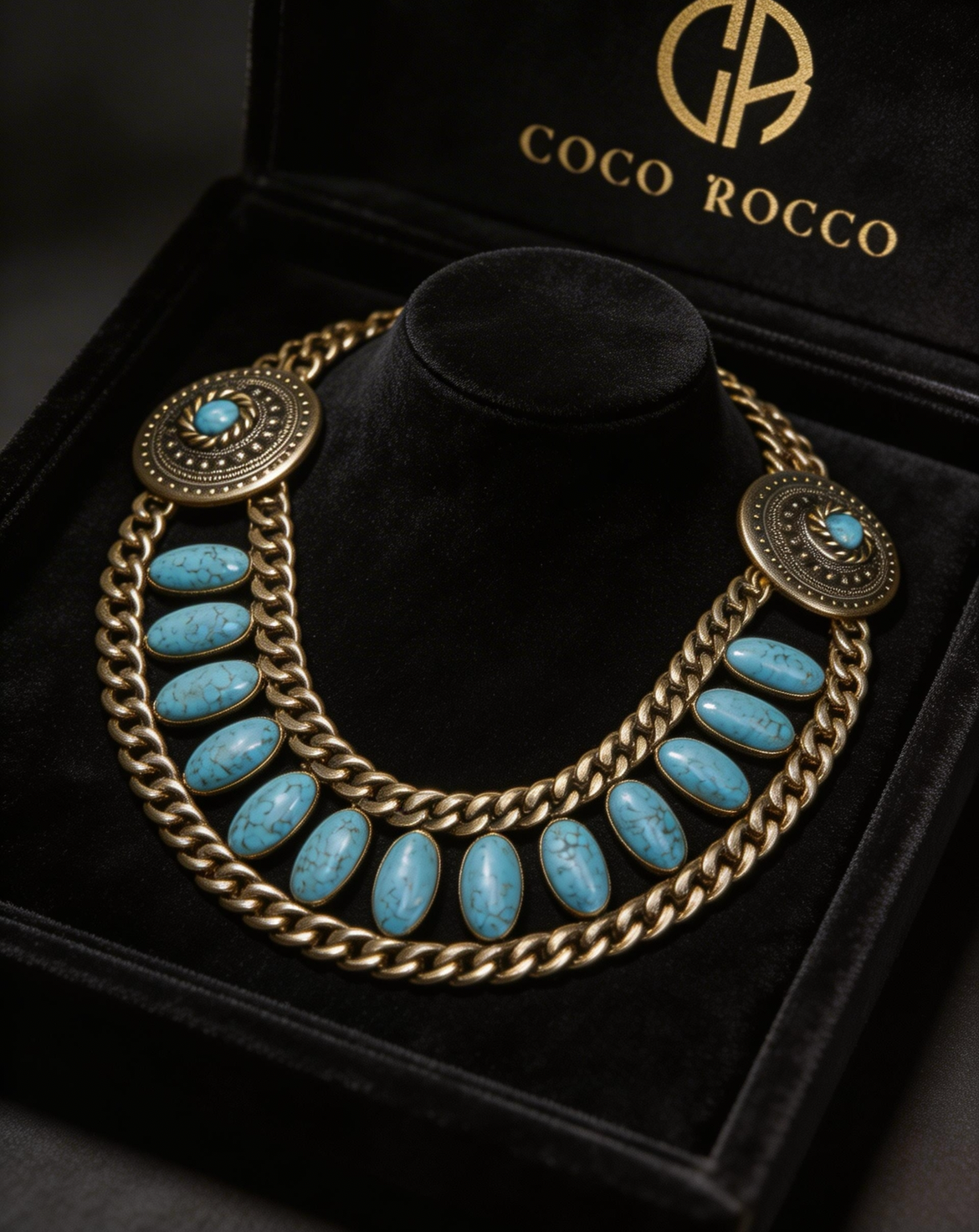 🏛️ MUSEUM MASTERPIECE: Rambaud 1980s Turquoise Grecian Statement Necklace - Classical Elegance