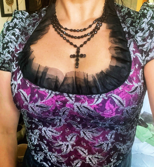 🖤 PUNK ROYALTY: Vivienne Westwood 1990s Burgundy Lace Corset Top with Tulle Collar - Theatrical Elegance