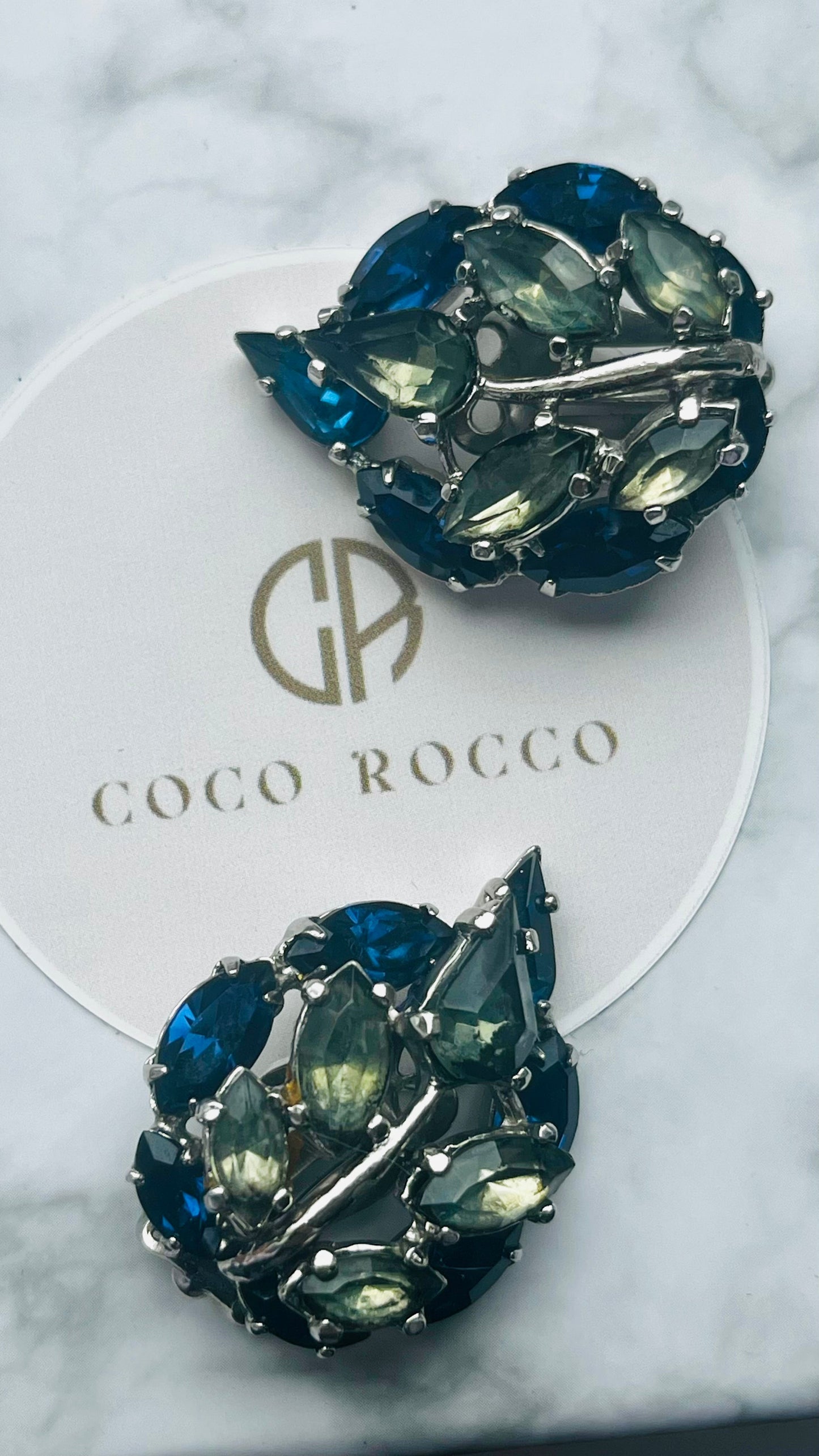💎 COLLECTOR'S PIECE: Dior by Mitchel Maer 1950s — Sapphire & Sage Crystal Leaf Clip-On Earrings