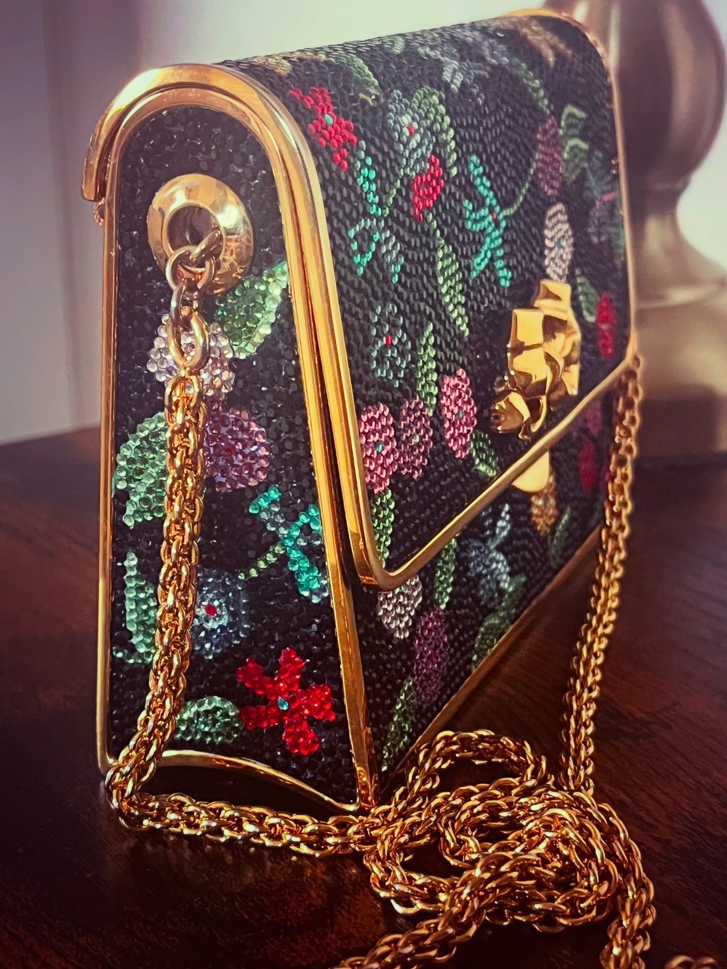 💎 MUSEUM TREASURE: Judith Leiber 1980s Crystal Floral Minaudière - Complete with Mirror, Coin Purse & Comb