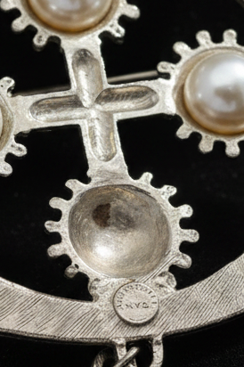 Accessocraft N.Y.C. 1970s Byzantine Cross Silver-Tone Statement Bib Necklace