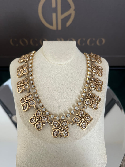 💎 LUXURY COUTURE SET: Oscar de la Renta & Mariko Crystal Statement Necklaces