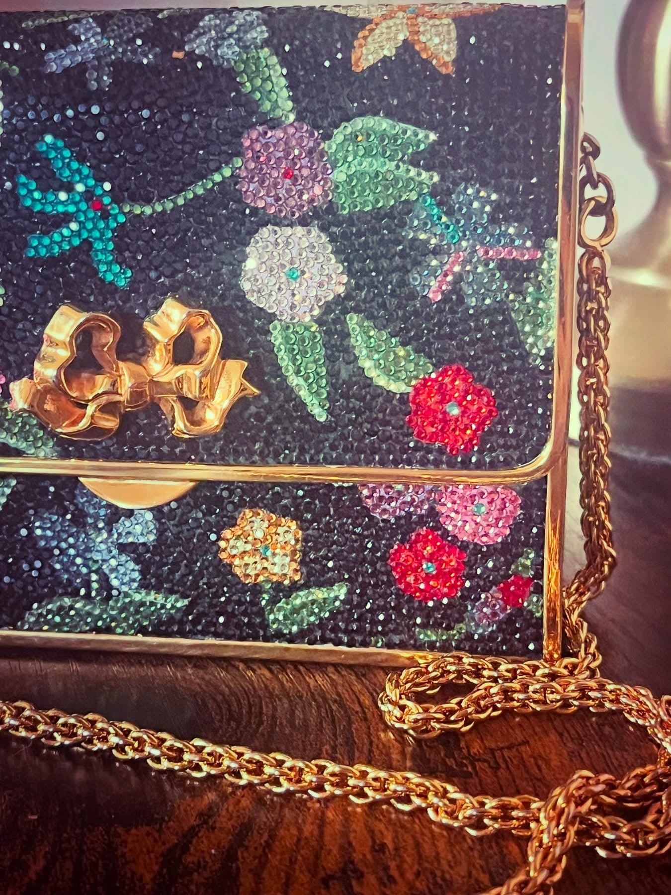 💎 MUSEUM TREASURE: Judith Leiber 1980s Crystal Floral Minaudière - Complete with Mirror, Coin Purse & Comb