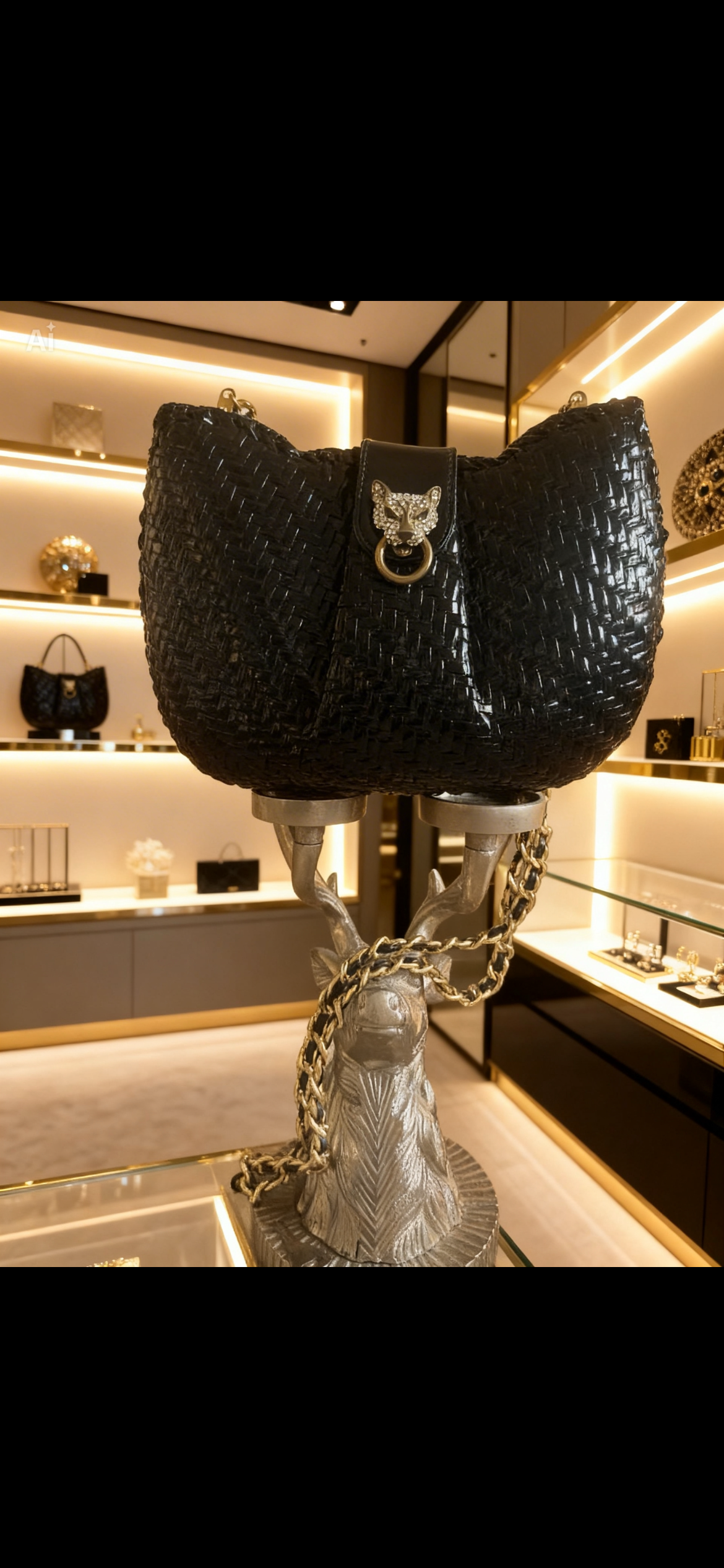 🐆 ITALIAN LUXURY: Vintage Mila Schön Black Woven Basket Bag - Crystal Panther Clasp