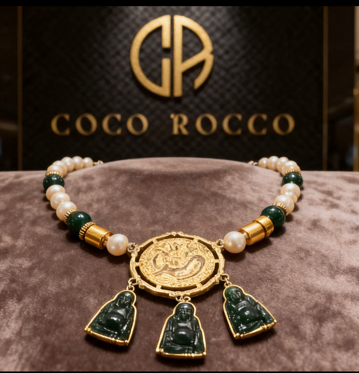 🐉 COLLECTOR'S TROPHY: Donald Stannard 1970s–80s Imperial Dragon & Malachite Shrine Pearl Necklace — Signed