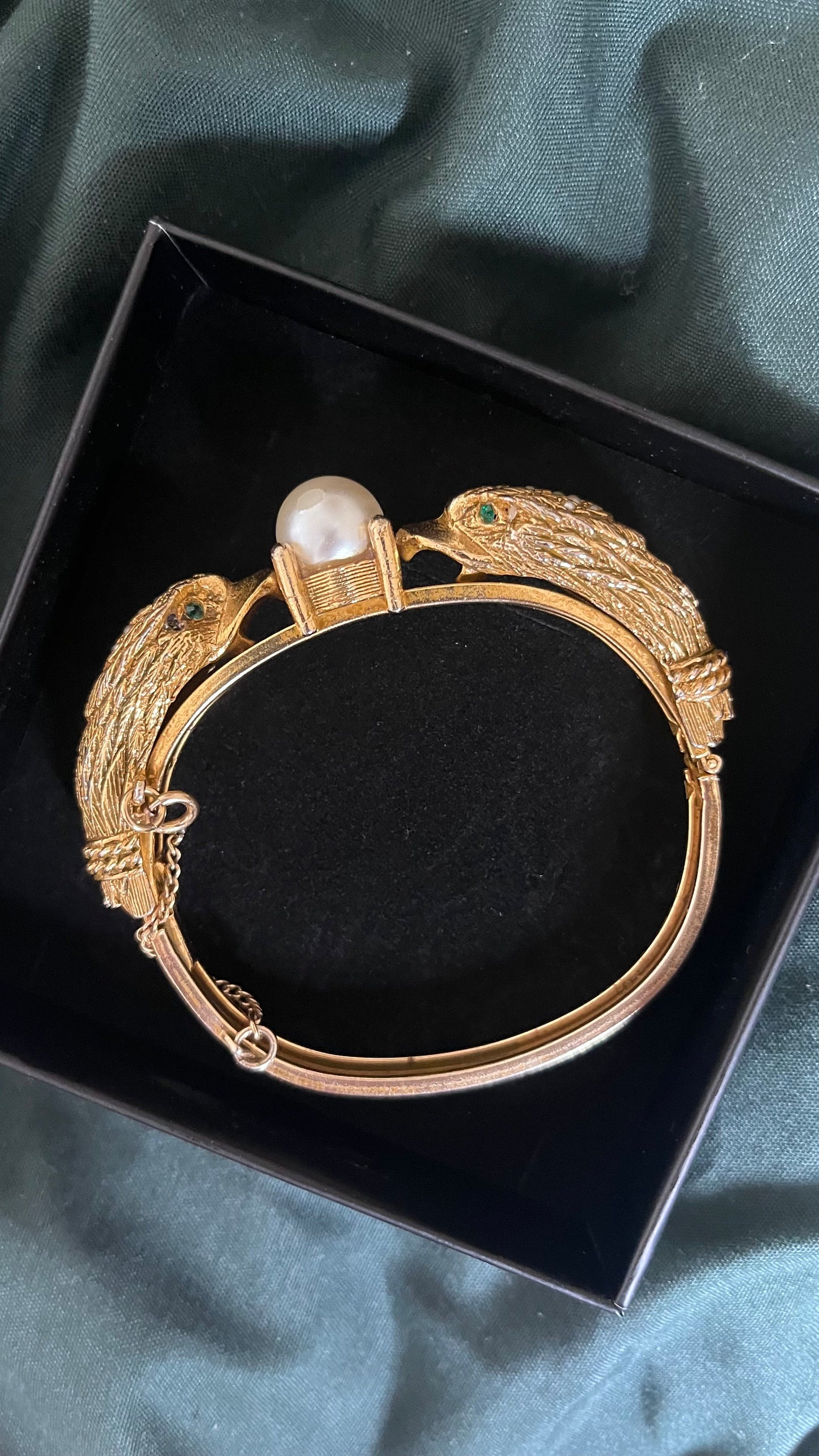 Vintage Castlecliff Double Swan Pearl Bangle Bracelet