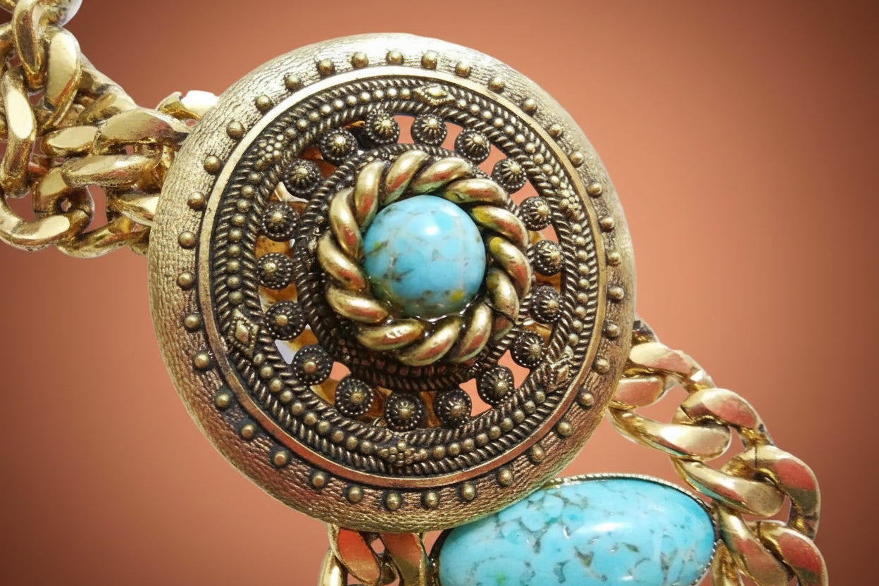 🏛️ MUSEUM MASTERPIECE: Rambaud 1980s Turquoise Grecian Statement Necklace - Classical Elegance