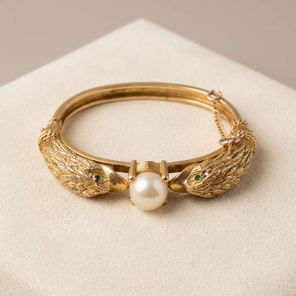 AI-styled Castlecliff double-swan bangle editorial display on cream suede
