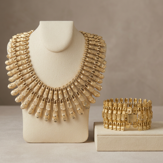 AI-styled BSK Cleopatra necklace and bracelet editorial display